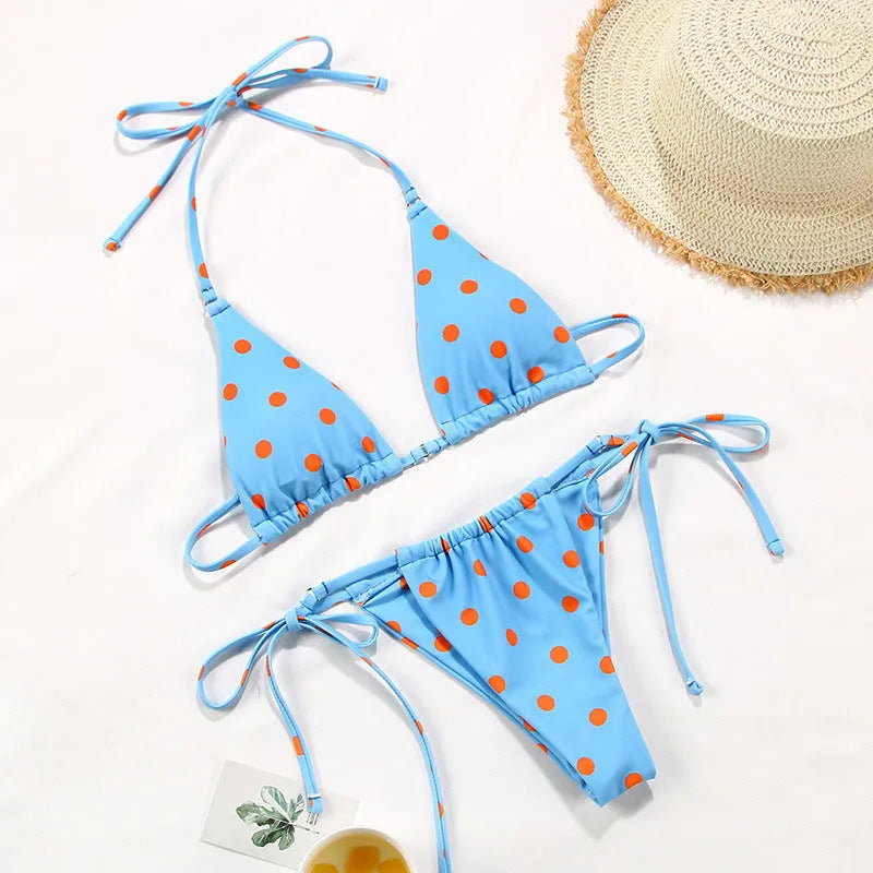 Women's polka dot print split bikini swimsuit set in multiple colour options