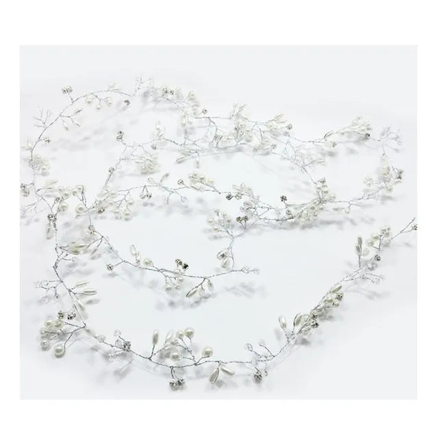 Wedding hair band with crystal pearls, 100cm length, in silver, gold, or rose gold finish