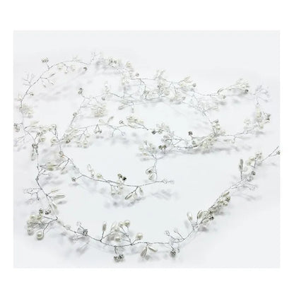 Wedding hair band with crystal pearls, 100cm length, in silver, gold, or rose gold finish