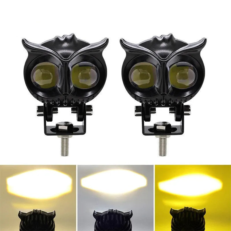 Motorcycle owl lens two colour LED spotlight, 25W, 6000K white and 3000K amber, aluminium alloy, 6.1x10x5.3cm