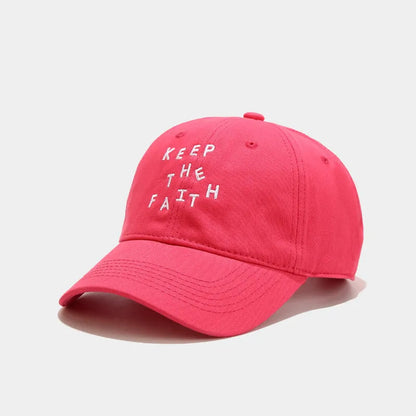 Men's cotton baseball cap with small embroidered letters on front in adjustable dome design