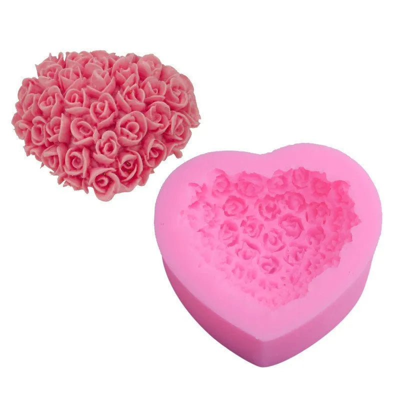 Valentine's Day silicone heart mould for rose-shaped chocolate or soap making, in pink with a fashion and simplicity design, home baking and DIY craft supplies.