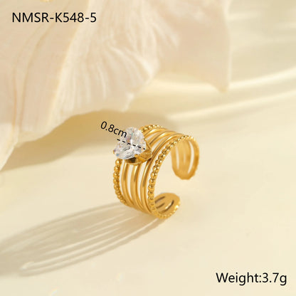 Gold electroplated stainless steel ring with heart shape design and open mouth fitting
