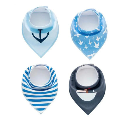 Set of four cotton baby bibs with arrow and wave designs for mess-free feeding
