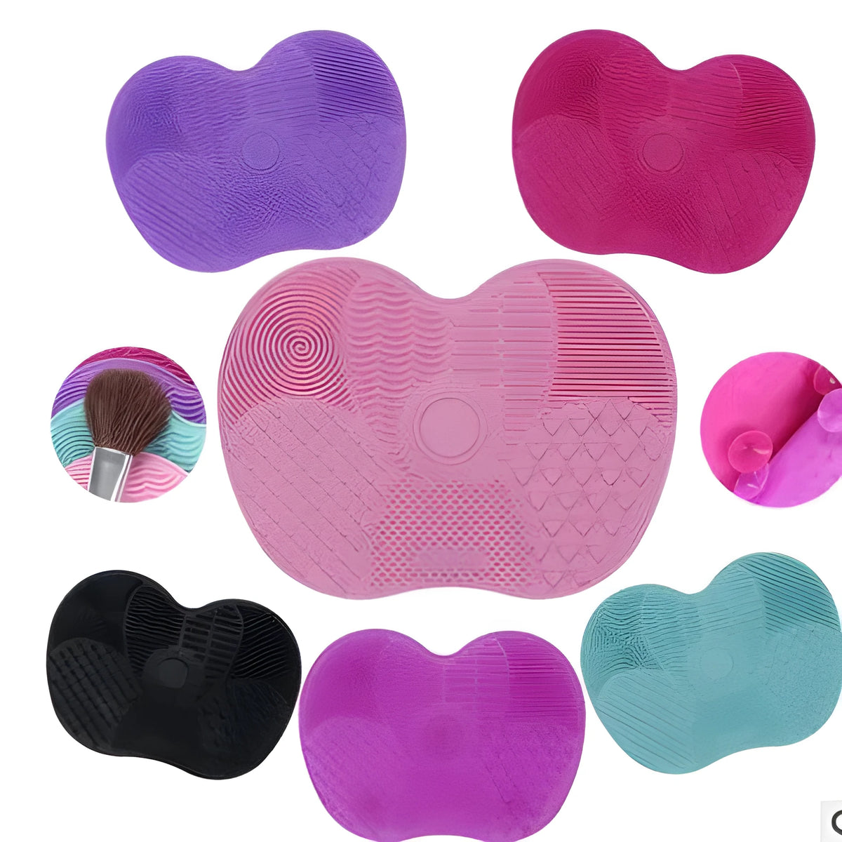 Silicone makeup brush cleaning pad, 15.5 x 12 cm, shown as a coloured brush cleaner mat for cleansing makeup brushes.