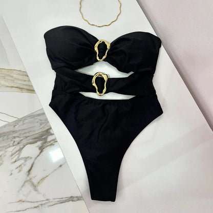 Women's one-piece swimsuit in solid black, brown or red, nylon fabric, sizes S M L, for swimming and wading