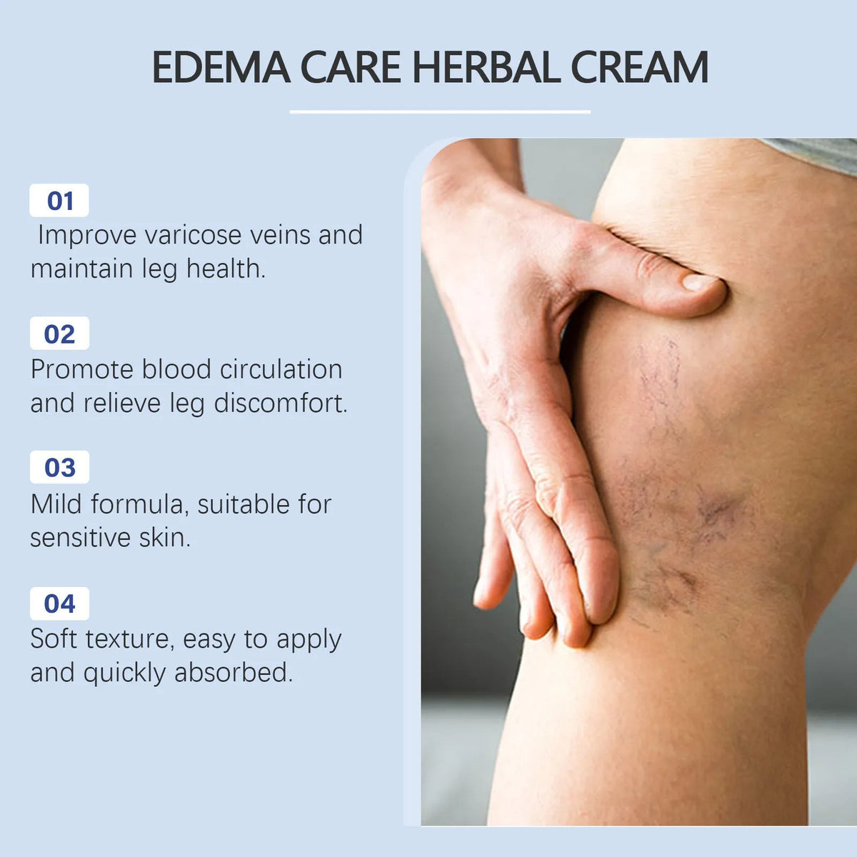 20g white tube of Herbal Gentle Soothing Leg Care Cream with black grass seeds and horse chestnut.