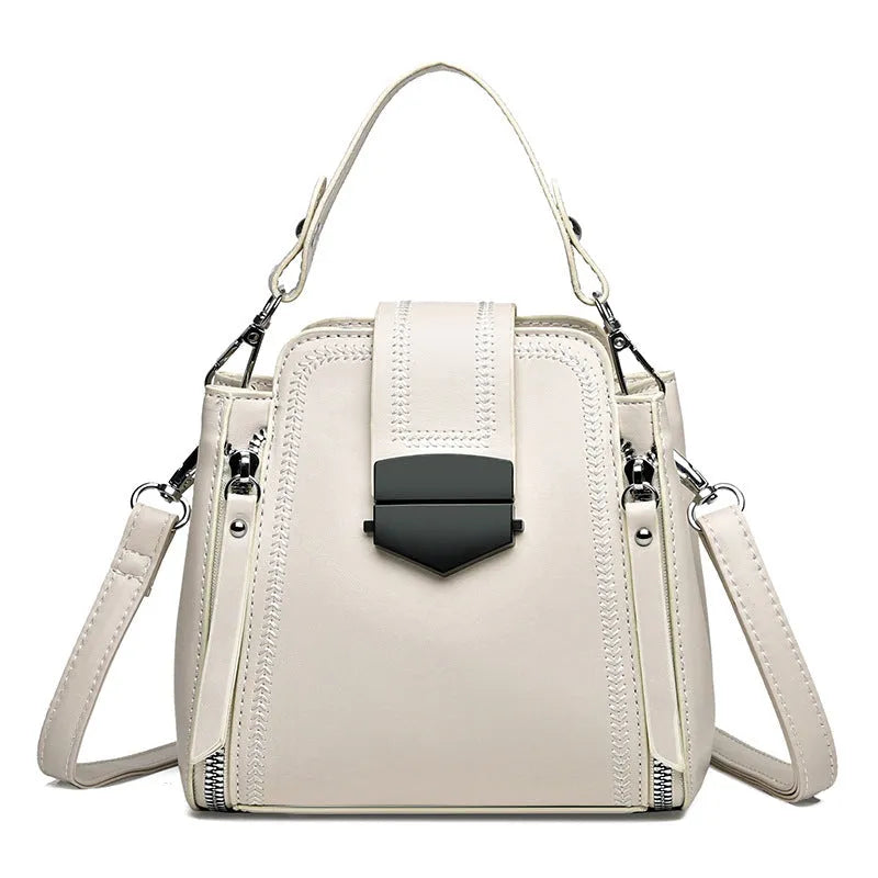 Small square vertical handbag in soft leather texture PU material with sewing thread detail
