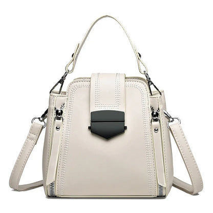 Small square vertical handbag in soft leather texture PU material with sewing thread detail
