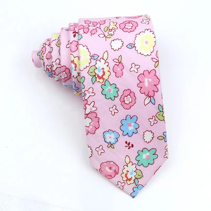 Korean style narrow men's cotton bow tie with a printed cartoon pattern on an adjustable fabric strap.