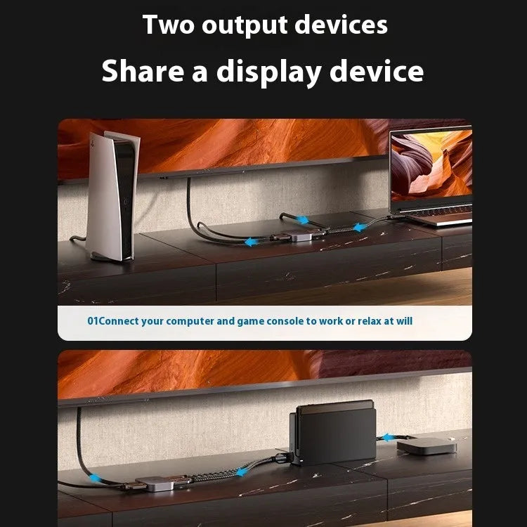 Grey alloy cable separator adapter for HD computer audio and video television line conversion
