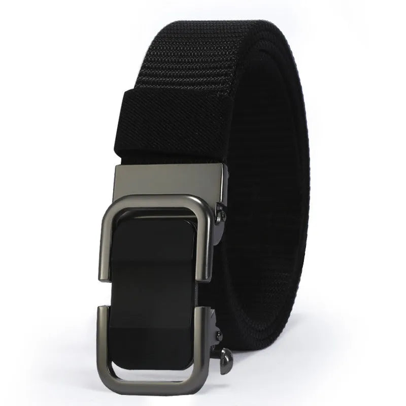 Men's toothless nylon canvas belt with an alloy buckle shown in Army Green colour, length 120cm.