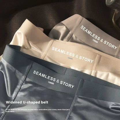 Men's solid colour satin ice silk boxer shorts laid flat, showing mid-waist design.