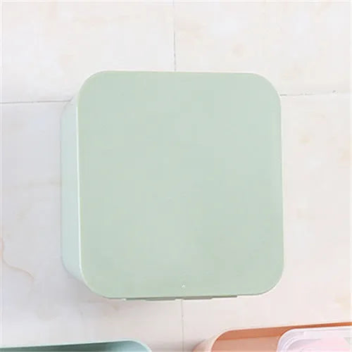 Wall-mounted PP storage box with non-marking stickers in Nordic blue, green, or pink.
