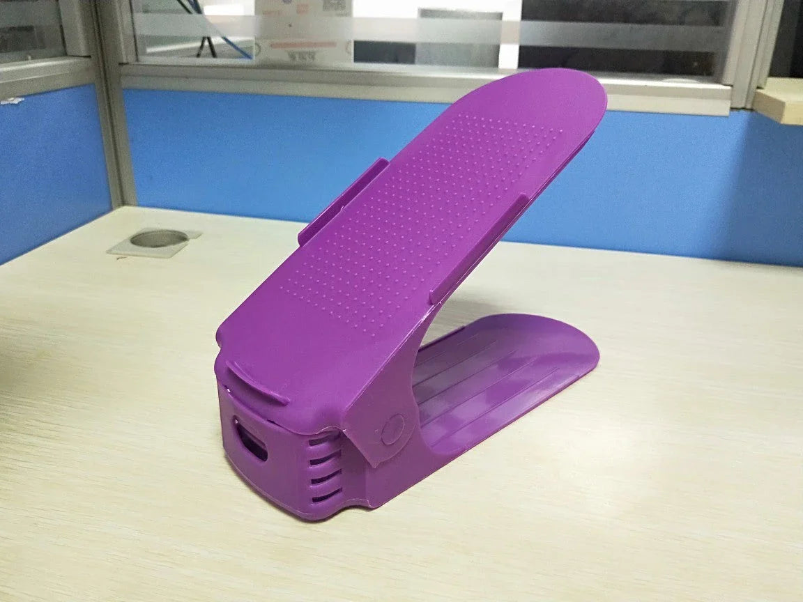 Adjustable dual-tier shoe organizer rack made of durable polypropylene material