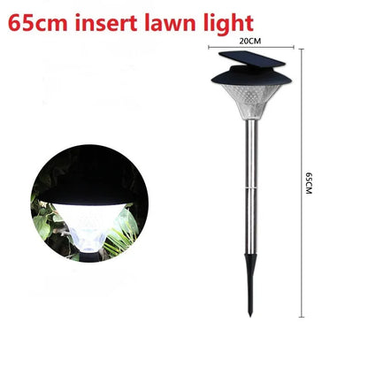 Solar-powered outdoor street light with solar panel on top and LED light fixture.