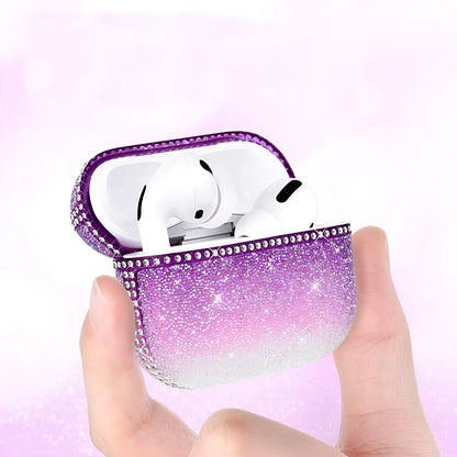 TPU soft rubber rhinestone earphone protective cover for AirPods Pro in gradient black, gradient purple or Turkey blue