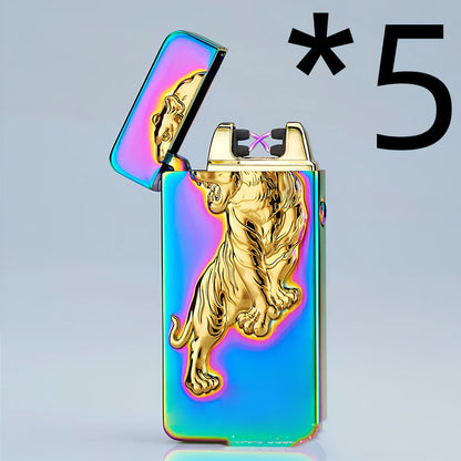 USB charging windproof metal lighter in Ice Golden Dragon design, 73.5x35x13mm compact size for reliable flame