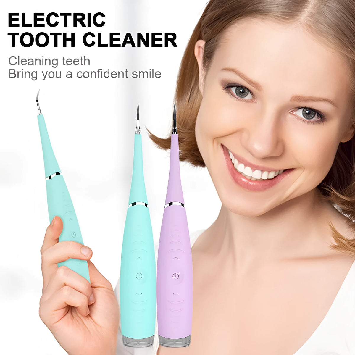 Pink and blue waterproof electric tooth scaler with 190mm handle for dental calculus removal