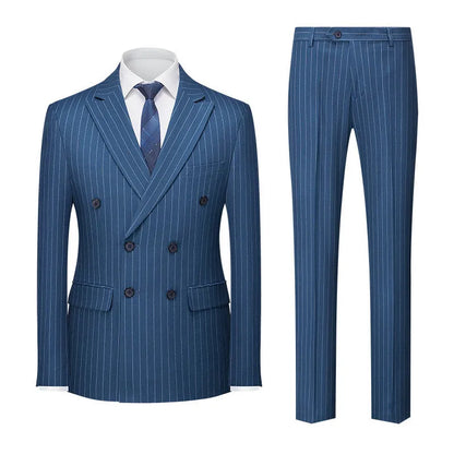 Men's striped double-row two-button business suit in slim fit with trousers