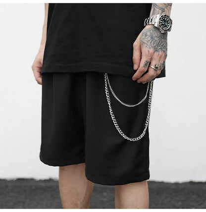 Black cotton trouser chain suit shorts with chain detail, available in sizes S M L XL