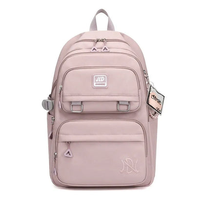 Large capacity nylon girls school backpack with anti-theft and waterproof features