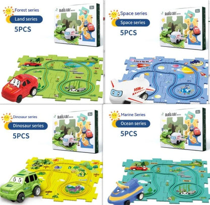 DIY Electric Railroad Speeder Toy with puzzle tracks and automatic car