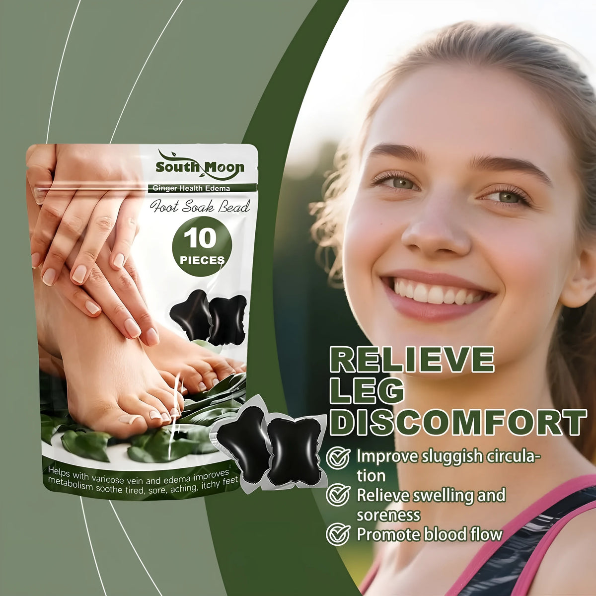 Ginger edema foot soak bead set with 10 foot bath beads containing wormwood, angelica, and safflower extract