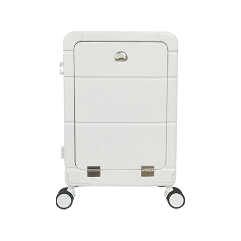 20-inch front opening suitcase in titanium silver colour with universal wheels and a separate compartment.