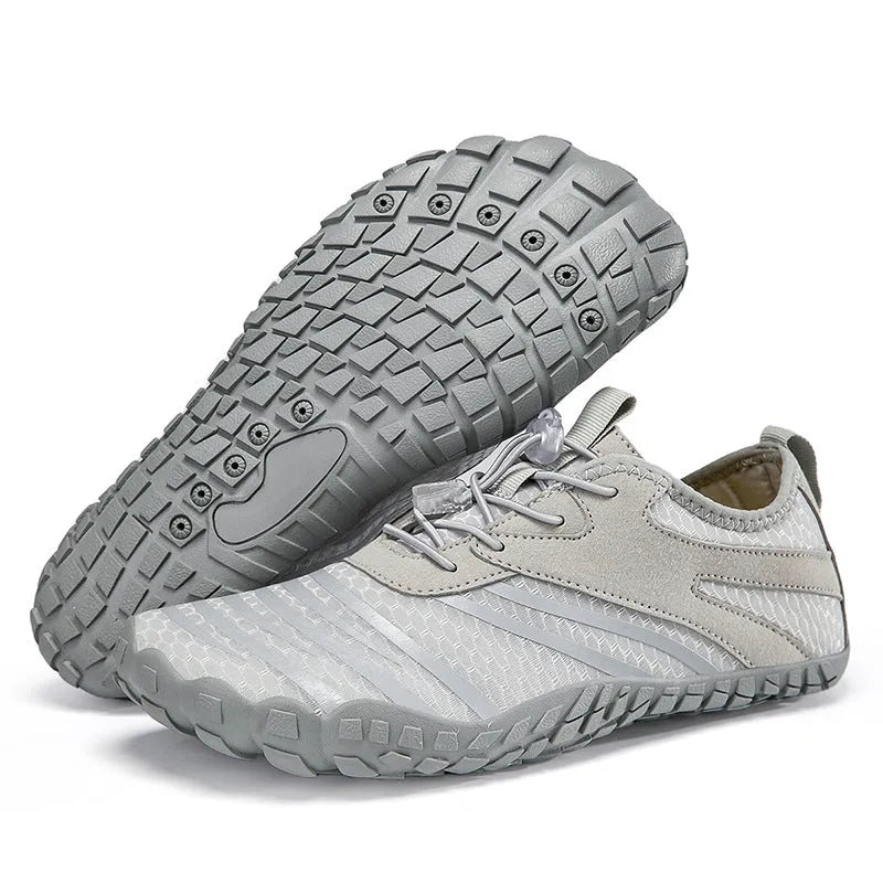 Quick-drying beach shoes with mesh lining and natural rubber sole in light gray, black or rose red, sizes 36-46