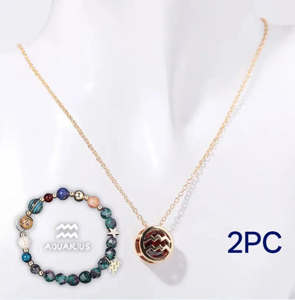Natural stone beaded necklace and bracelet jewellery set showing 55cm length and 6mm bead size
