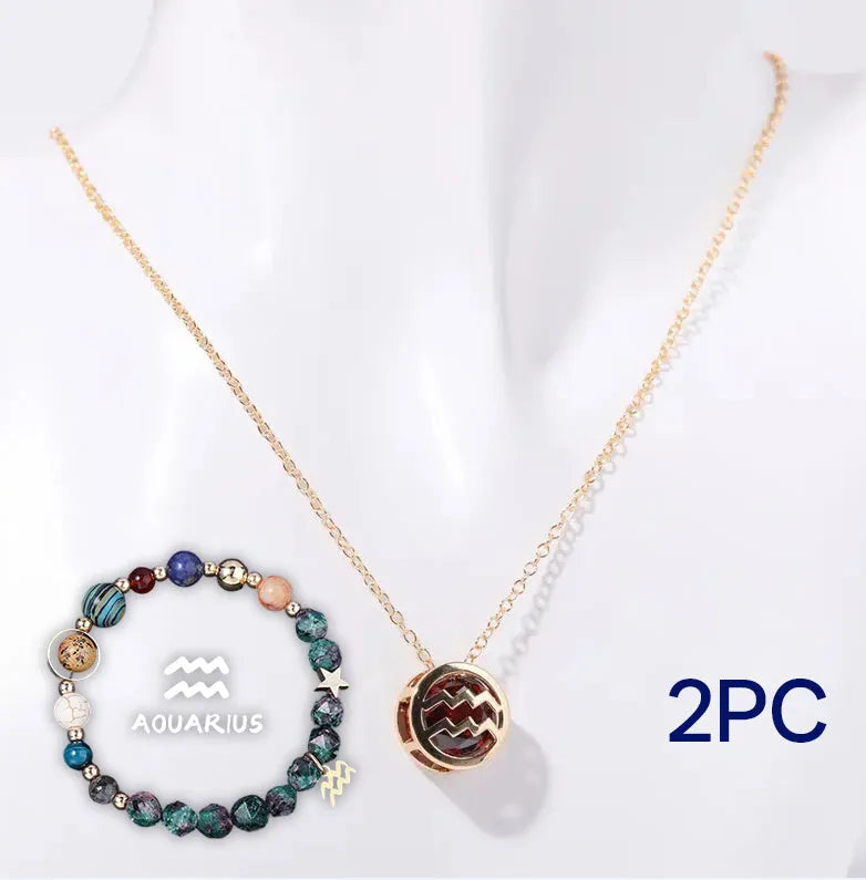 Natural stone beaded necklace and bracelet set featuring a 55cm necklace with 6mm beads and adjustable bracelet available in 12 different stone styles for layered bohemian jewellery looks.
