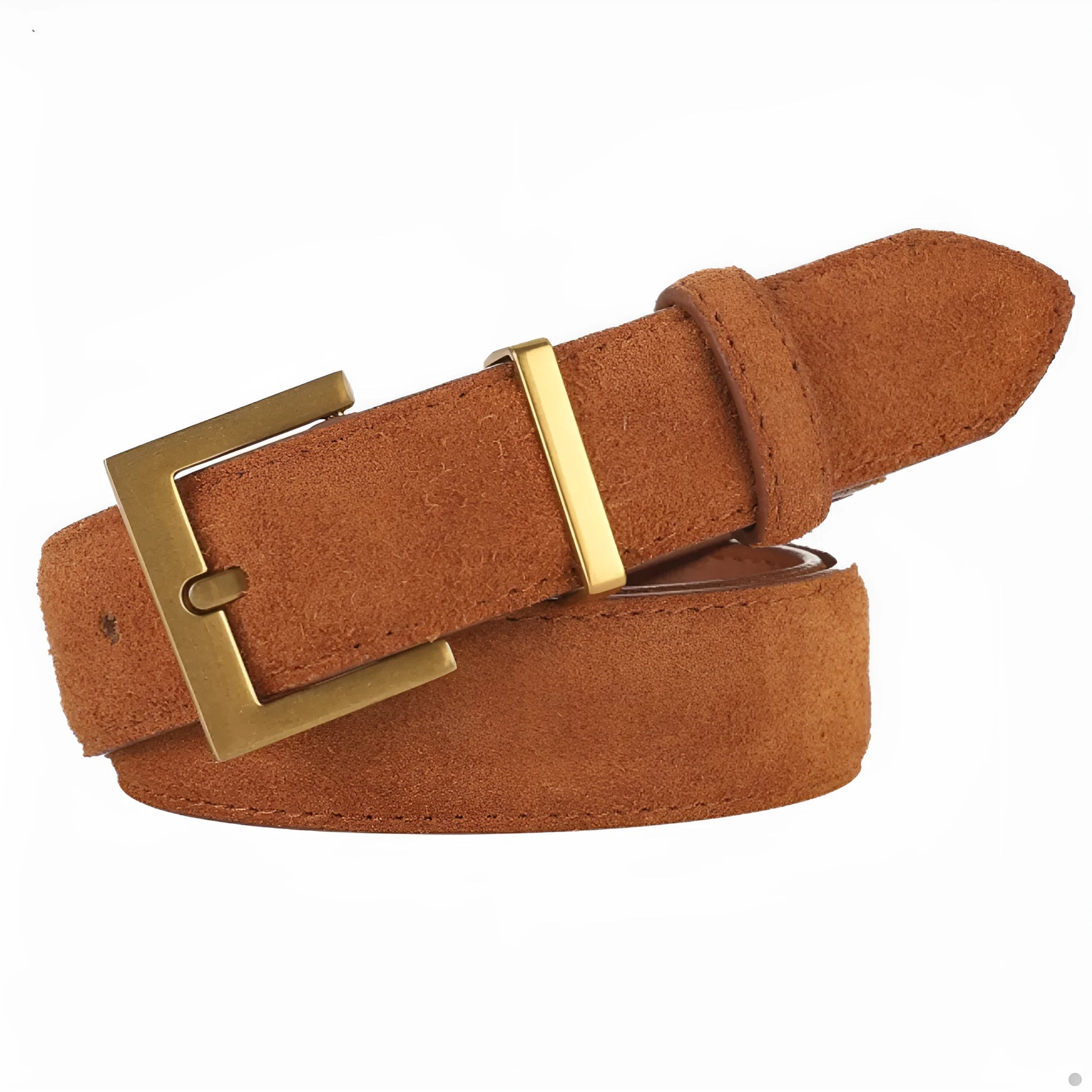Ladies genuine leather pin buckle belt with quadrilateral alloy buckle in black, caramel, dark brown or light brown