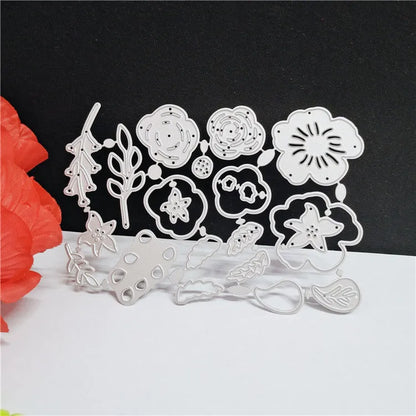 Silver carbon steel floral cutting die for paper crafts measuring 14.3 by 9.9 cm.