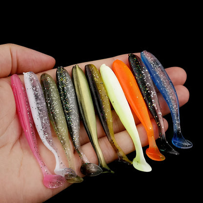 Soft plastic worm lure with a two-tone T tail, shown in one of its 14 colour options.