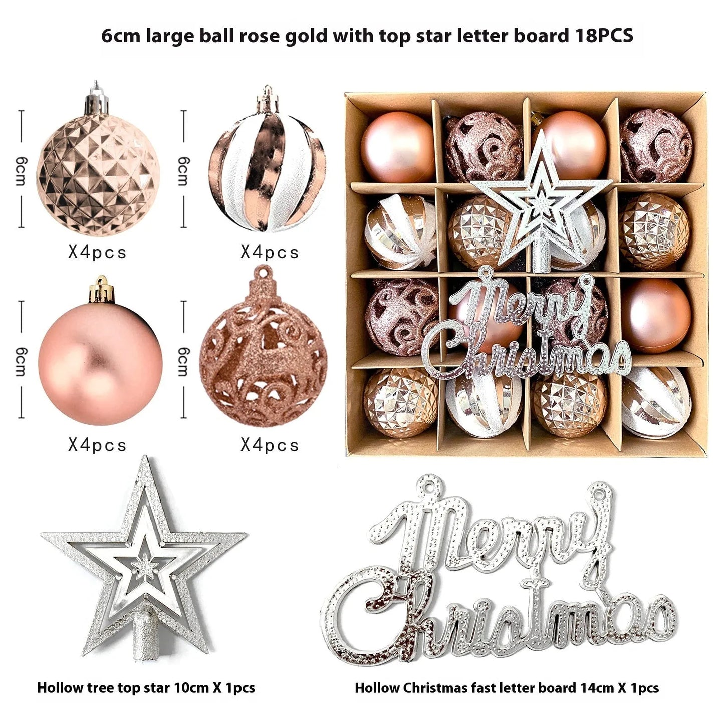 Christmas decoration pendant set with electroplated balls and painted gifts in cowhide presentation box