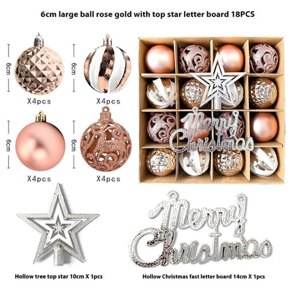 Christmas decoration pendant set with electroplated balls and painted gifts in cowhide presentation box
