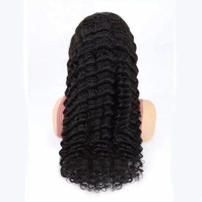 A simple solid colour human hair wig with half lace cover, shown in a long length.