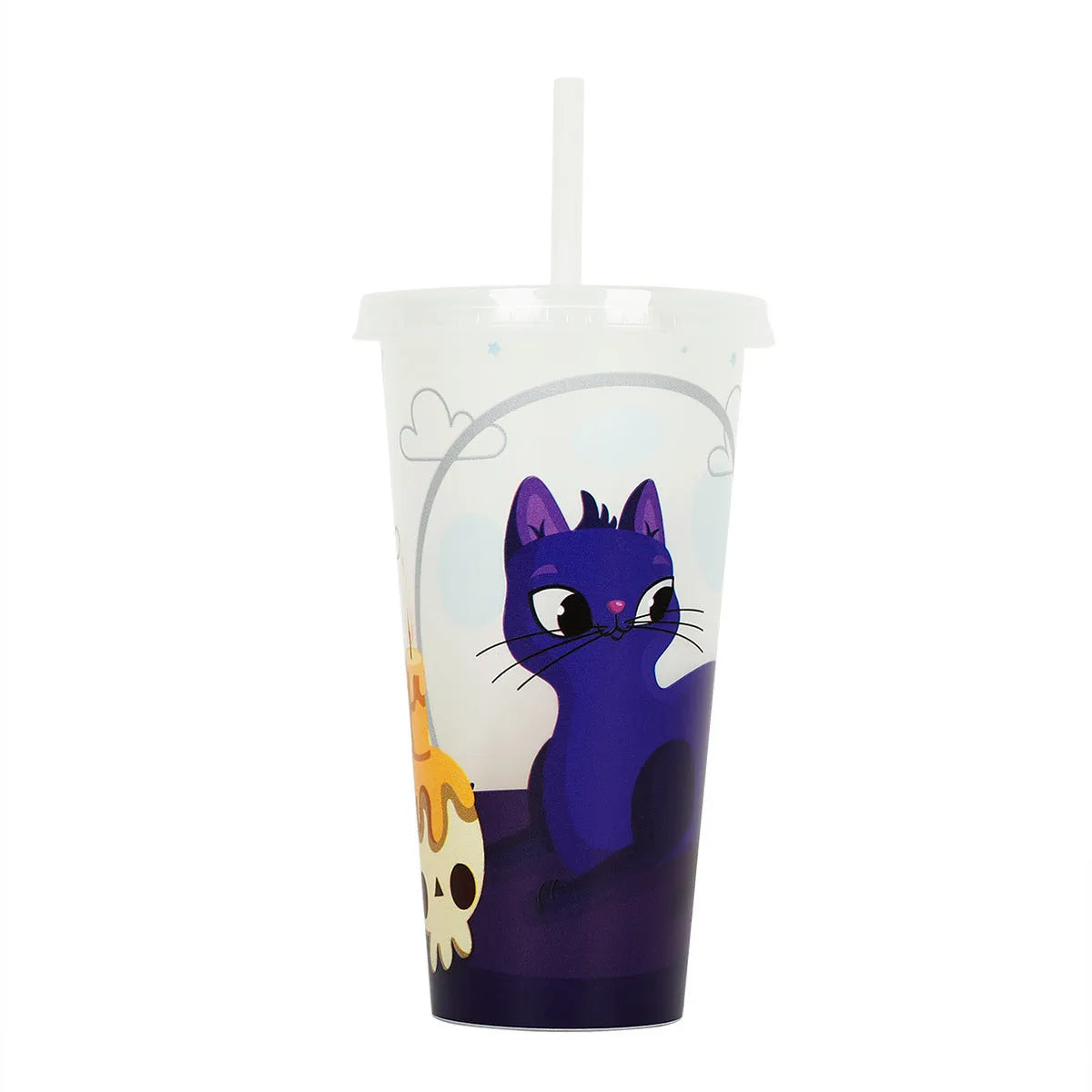 720ml plastic sippy cup with Halloween luminous straw, cylindrical shape, 17.5cm height