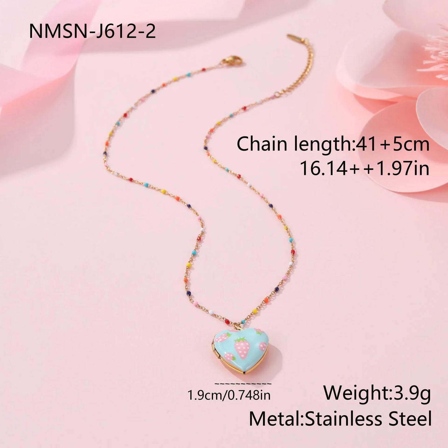 Stainless steel fruit pendant necklace with gold plating on adjustable 41-50cm chain