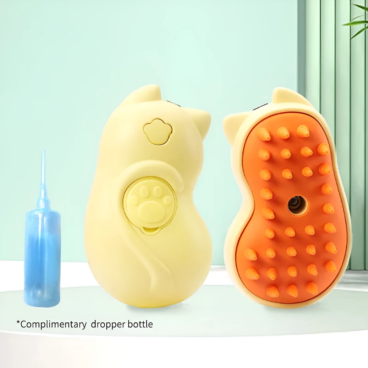 Yellow disposable pet massage and hair removal comb for cats and dogs.