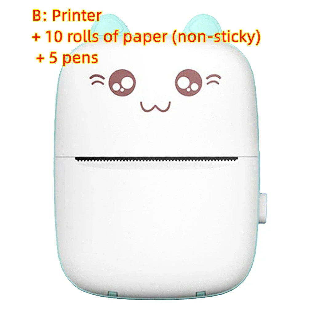A compact, portable Bluetooth wireless photo printer for mobile devices, featuring high-quality thermal printing, rechargeable battery, and easy app connectivity.