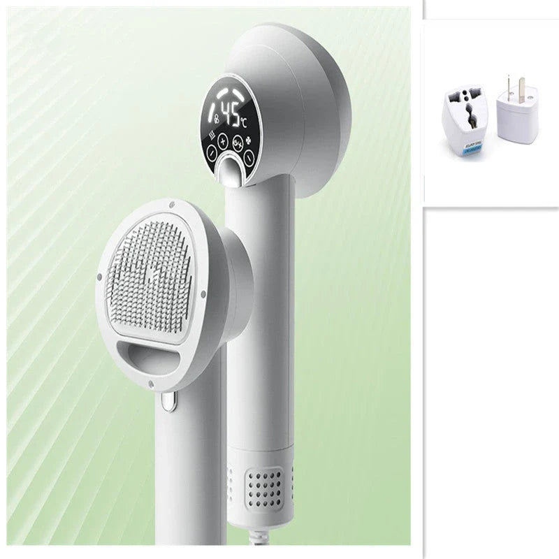 Premium Pet Hair Dryer with powerful 300W motor, whisper-quiet operation, and dual-speed settings for gentle, stress-free grooming of dogs, cats, and other pets.