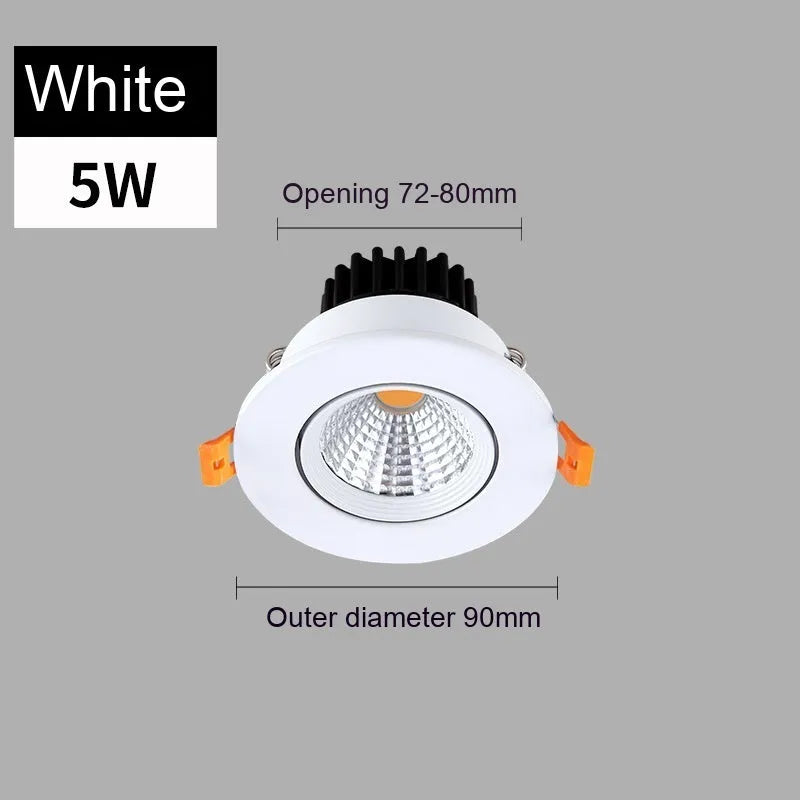 Modern aluminium recessed LED ceiling spotlight with three colour temperature settings shown installed.
