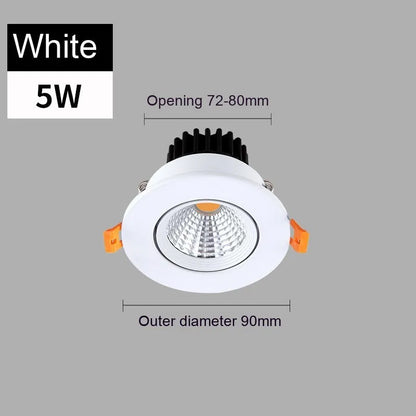 Modern aluminium recessed LED ceiling spotlight with three colour temperature settings shown installed.