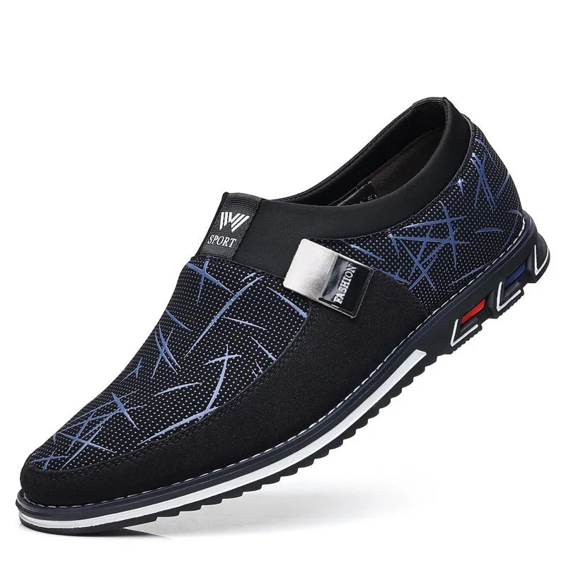 Men's casual shoes flat low-top synthetic leather square toe rubber sole low heel shallow mouth slip-on available in grey white black blue red brown sizes 38-53