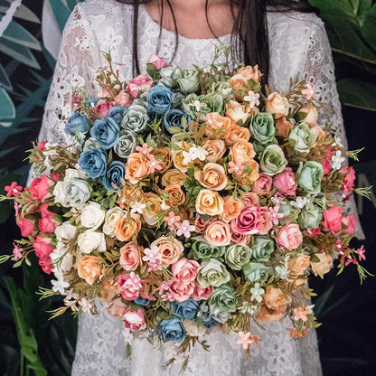 Single stem silk cloth artificial flower bouquet in green, orange, pink, purple, red, or white for wedding and home decoration