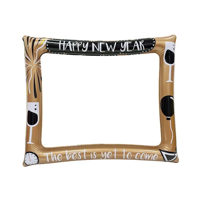 Christmas inflatable photo frame showing PVC construction with holiday designs, approximately 150cm tall for full-body photos