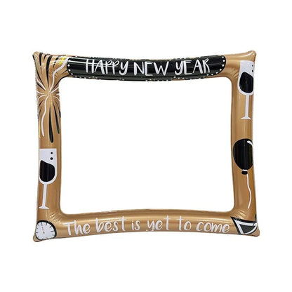 Christmas inflatable photo frame showing PVC construction with holiday designs, approximately 150cm tall for full-body photos