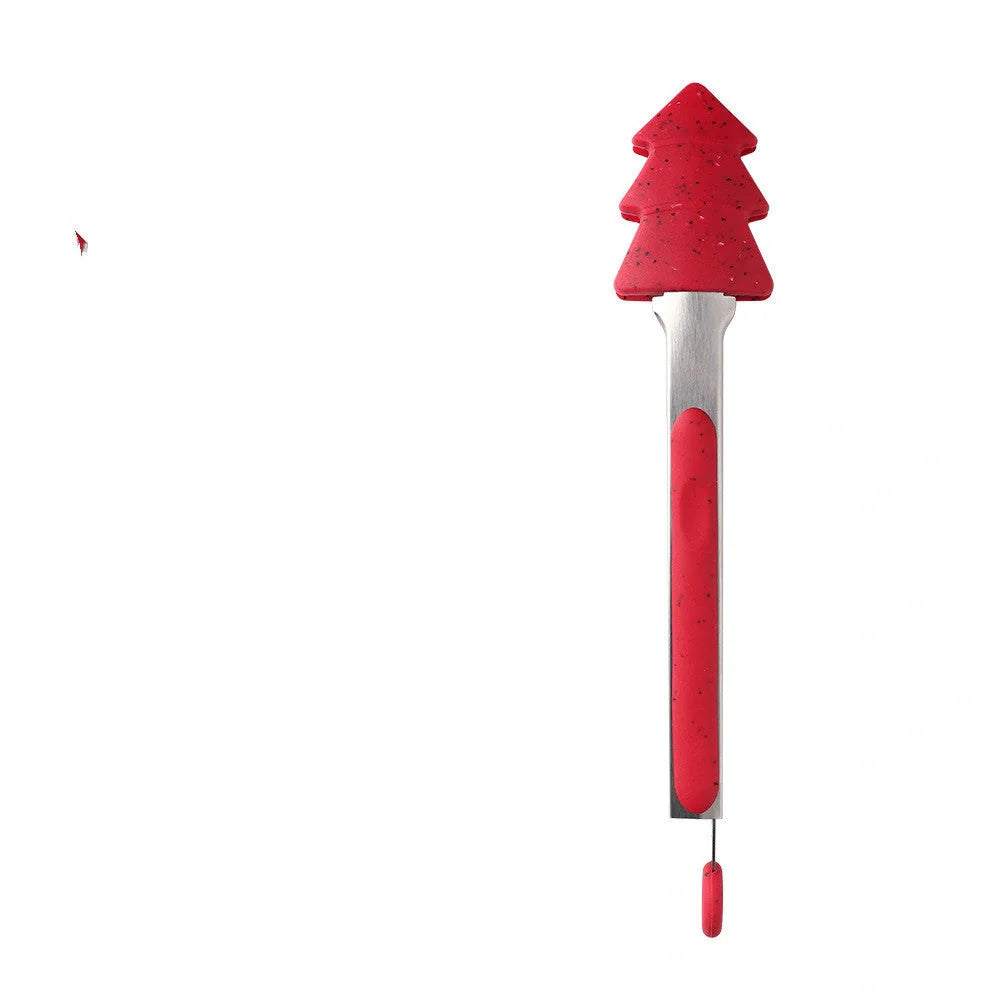 Christmas-themed silicone kitchen tongs with locking clip for bread and BBQ